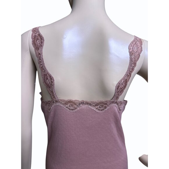 Moda International Pink Lace-Trimmed Camisole Top Medium 100% Cotton Coquette - Picture 6 of 15